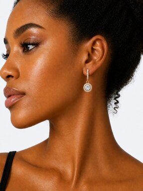 Dangle Halo Cubic Zirconia Earrings